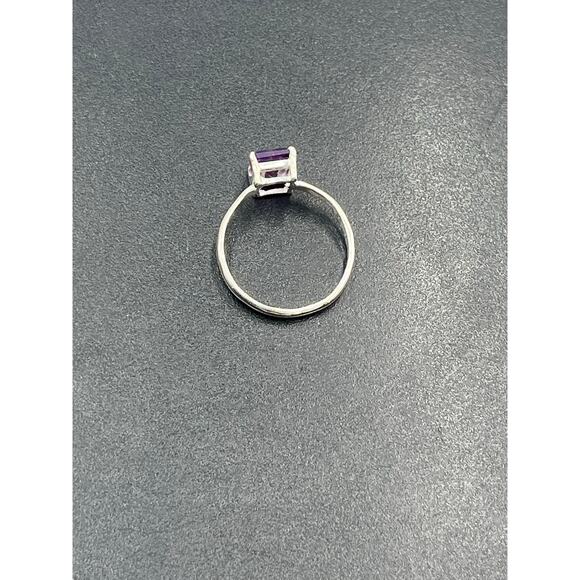 Sterling Silver Natural Emerald Cut Purple Amethyst Solitaire Ring Size 8.25 - Picture 11 of 12